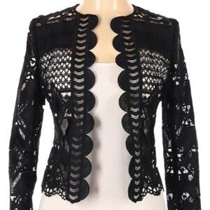 Ted Baker London Black Lace Jacket Blazer Size 0 Open Sheer Dalmy Cropped